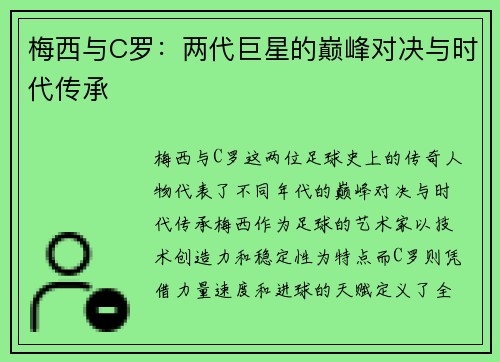 梅西与C罗：两代巨星的巅峰对决与时代传承